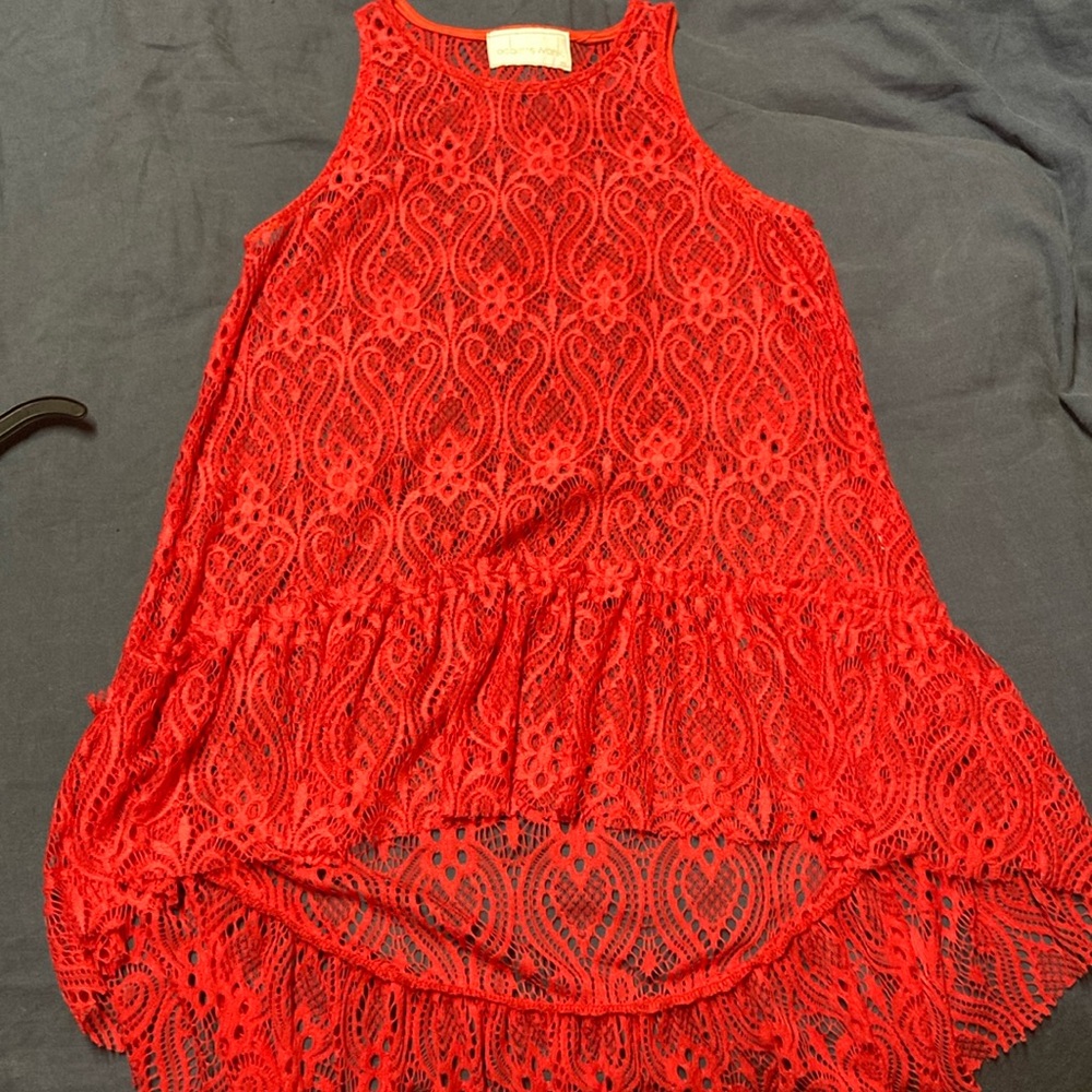 Xs bright red lace high low top